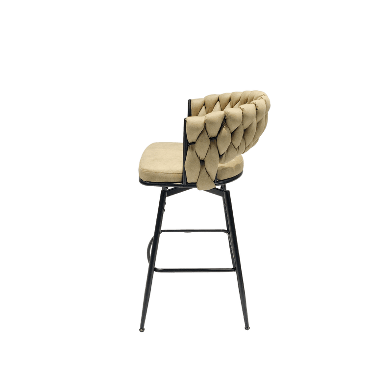 Technical Leather Woven Bar Stool Seat Set of 2,Black legs Barstools No Adjustable Kitchen Island Chairs,360 Swivel Bar Stools Upholstered Counter Stool Arm Chairs with Back Footrest, (Light Brown) - Supfirm