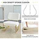 Supfirm Teddy suede material cushioned rocking chair, unique rocking chair, cushioned seat, white rocking chair with backrest and golden metal legs. Comfortable side chairs in living room, bedroom, office