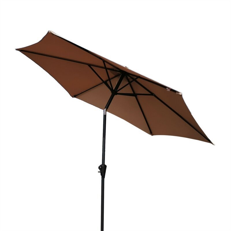 Supfirm 8.8 feet Outdoor Aluminum Patio Umbrella, Patio Umbrella, Market Umbrella with 42 Pound Square Resin Umbrella Base, Push Button Tilt and Crank lift, Taupe