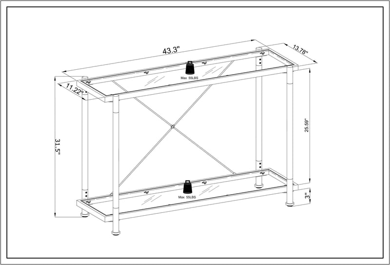 Supfirm 43.31'' Golden Glass Sofa Table, Acrylic Side Table, Console Table for Living Roome& Bedroom