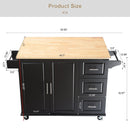 Kitchen Island & Kitchen Cart, Mobile Kitehcn Island with Extensible Rubber Wood Table Top,adjustable Shelf Inside Cabinet for Different Utensils, 3 Big Drawers, with Spice Rack, Towel Rack, Black-Bee - Supfirm