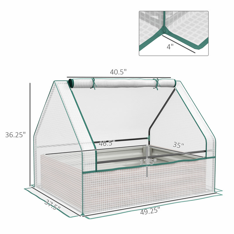 Supfirm Raised Garden Bed with Mini Greenhouse, Galvanized Outdoor Planter Box with Cover, for Herbs and Vegetables, Use for Patio, Garden, Balcony, White Cover and Brown Planter