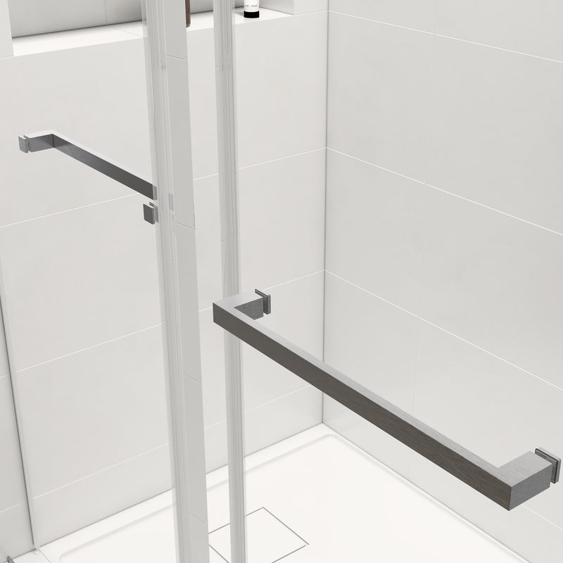 Supfirm 60*76" Double Sliding Frameless Shower Door Brushed Nickel Without Buffer