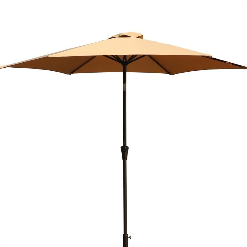 Supfirm 8.8 feet Outdoor Aluminum Patio Umbrella, Patio Umbrella, Market Umbrella with 42 pounds Round Resin Umbrella Base, Push Button Tilt and Crank lift, Taupe