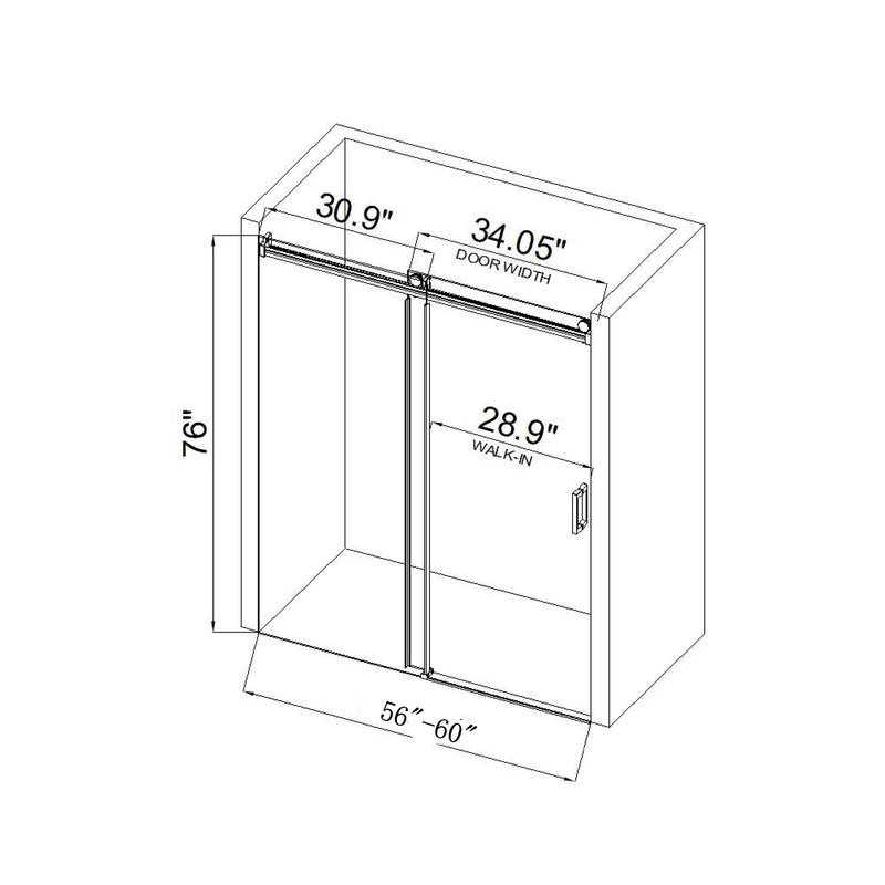 Supfirm 60*76" Single Sliding Frameless Shower Door Matte Black With Buffer