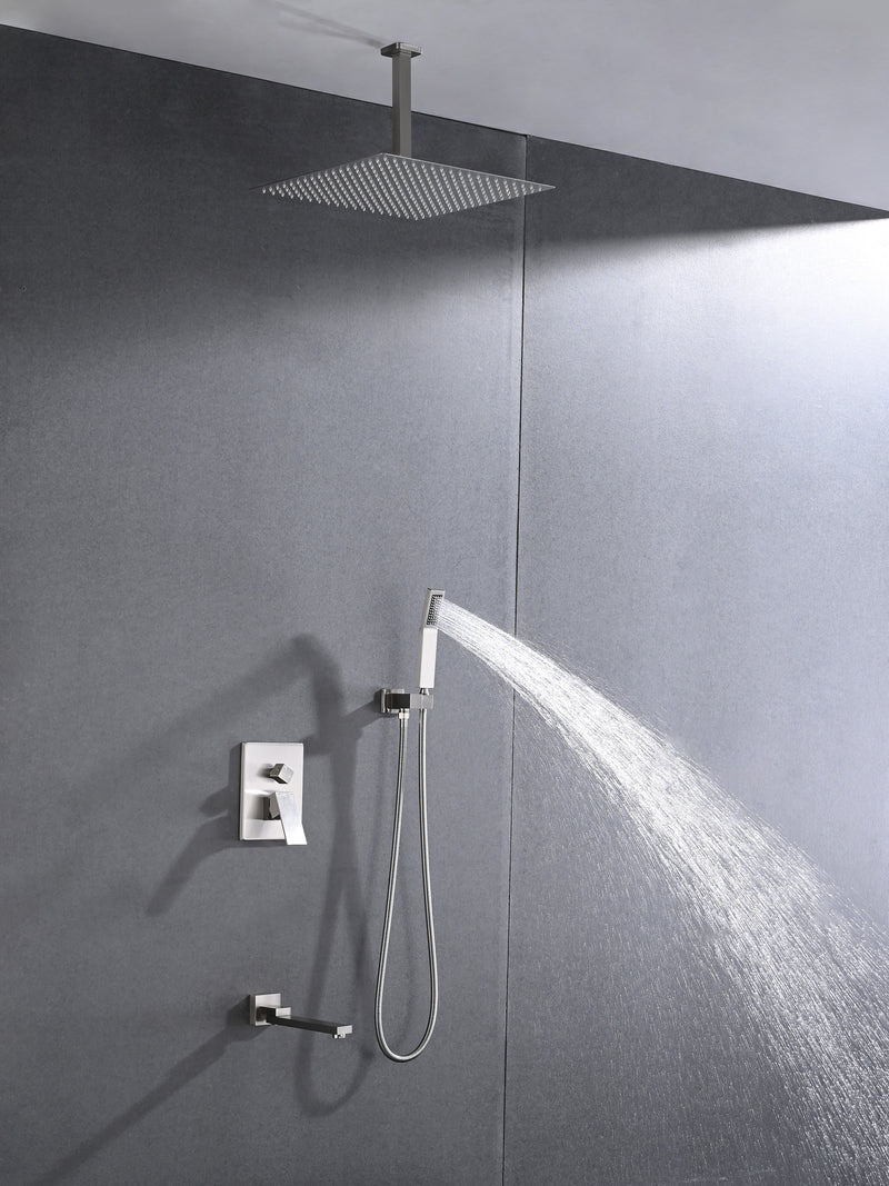 Supfirm Ceiling Mounted Shower System Combo Set with Handheld and 16"Shower head