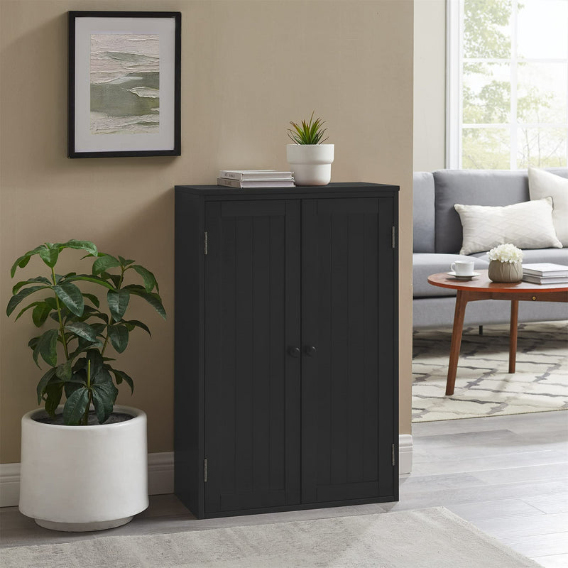 Supfirm Bathroom Storage Cabinet Freestanding Wooden Floor Cabinet with Adjustable Shelf and Double Door Black