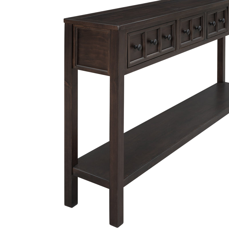 Supfirm TREXM Rustic Entryway Console Table, 60" Long Sofa Table with two Different Size Drawers and Bottom Shelf for Storage (Espresso)