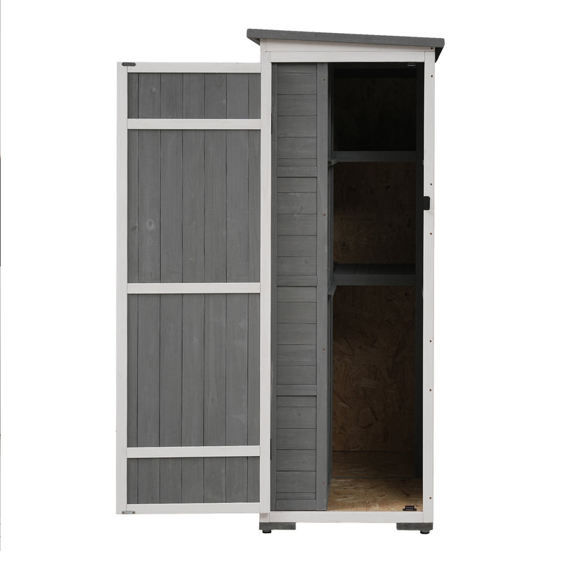 Supfirm [Video Provided] TOPMAX Outdoor 5.5ft Hx4.1ft L Wood Storage Shed, Garden Tool Cabinet with Waterproof Asphalt Roof, Four Lockable Doors, Multiple-tier Shelves, White and Gray