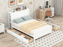 Full Size Platform Bed with Drawers and Storage Shelves, White - Supfirm