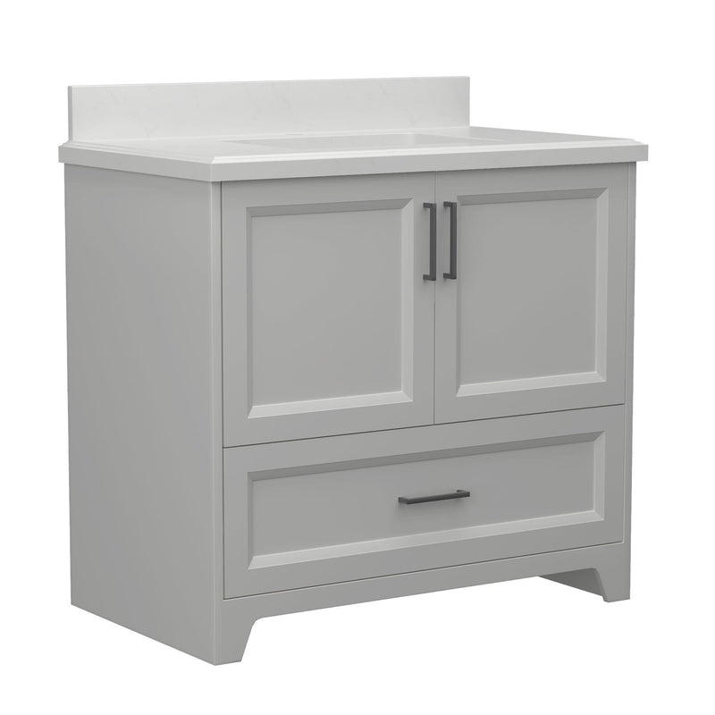 Solid Wood 36" Bathroom Vanity with Sink Combo, Modern Undermount Single Bathroom Cabinet Set, Includes Countertop & Integrated Sink, Soft Closing Doors & Drawers, Bathroom Dresser Light Gray - Supfirm