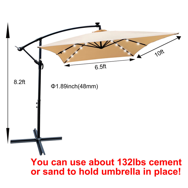 Supfirm Rectangle 2x3M Outdoor Patio Umbrella Solar Powered LED Lighted Sun Shade Market Waterproof 6 Ribs Umbrella with Crank and Cross Base for Garden Deck Backyard Pool Shade Outside Deck Swimming Pool