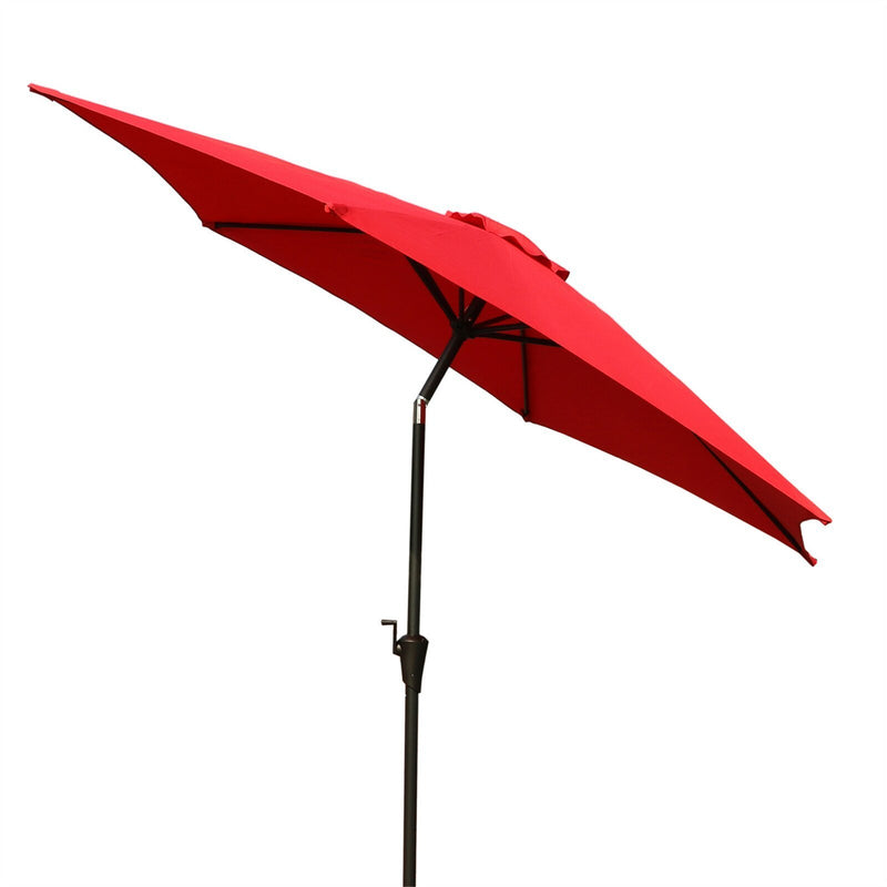 Supfirm 8.8 feet Outdoor Aluminum Patio Umbrella, Patio Umbrella, Market Umbrella with 42 pounds Round Resin Umbrella Base, Push Button Tilt and Crank lift, Red