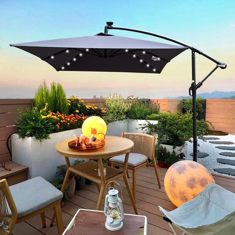 Supfirm Rectangle 2x3M Outdoor Patio Umbrella Solar Powered LED Lighted Sun Shade Market Waterproof 6 Ribs Umbrella with Crank and Cross Base for Garden Deck Backyard Pool Shade Outside Deck Swimming Pool