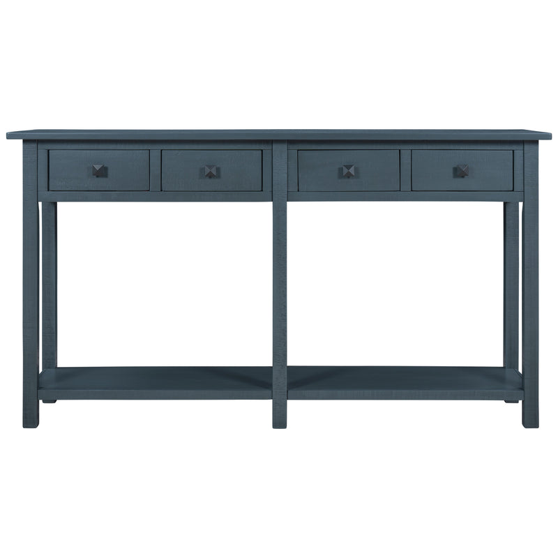 Supfirm TREXM Rustic Brushed Texture Entryway Table Console Table with Drawer and Bottom Shelf for Living Room (Antique Navy)