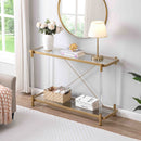 Supfirm 43.31'' Golden Glass Sofa Table, Acrylic Side Table, Console Table for Living Roome& Bedroom