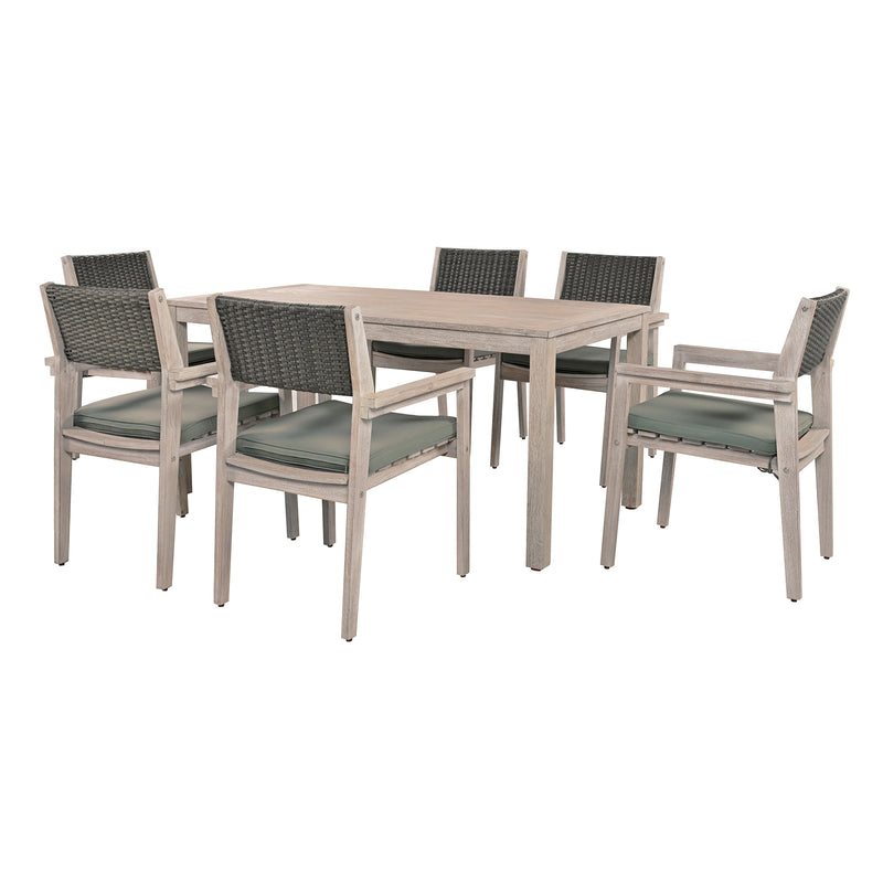 Supfirm Outdoor Dining Set Patio Dining table and Chairs with Rattan Backrest  and Removable Cushions for Patio and Backyard, White Washed