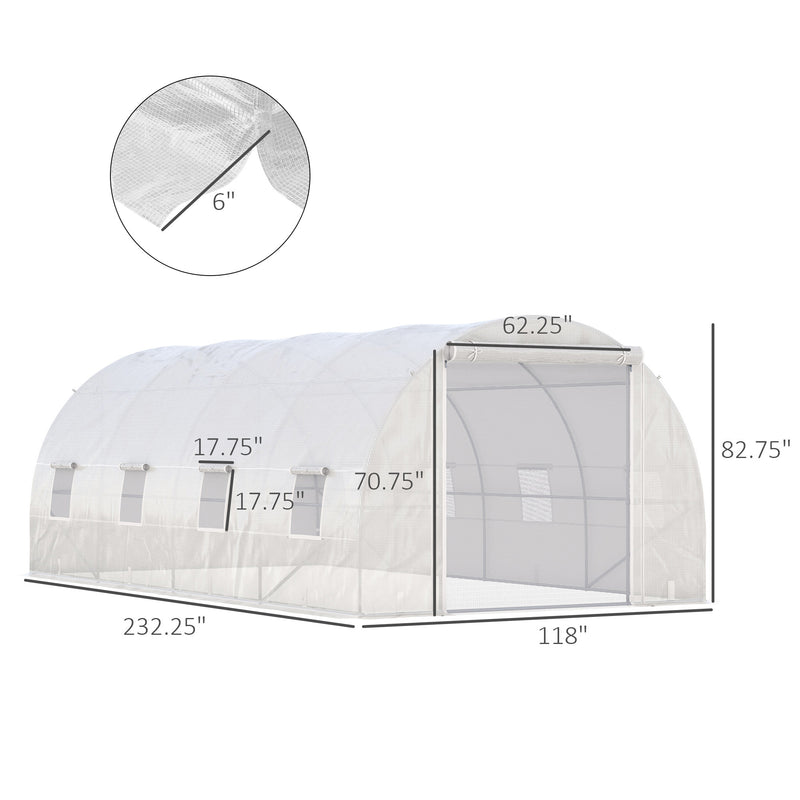 Supfirm 19' x 10' x 7' Walk In Tunnel Greenhouse with Zippered Door & 8 Mesh Windows, Large Heavy Duty Garden Hot House Kit, Galvanized Steel Frame, White