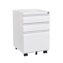 Supfirm 3-Drawer Mobile File Cabinet with Lock, Office Storage Filing Cabinet for Legal/Letter Size, Pre-Assembled Metal File Cabinet Except Wheels Under Desk(White)