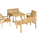 Supfirm 5 Piece Wooden Patio Dining Set for 6, Outdoor Conversation Set with 2 Armchairs, 2 Loveseats, and Dining Table with Umbrella Hole for Backyard, Garden, Light Brown