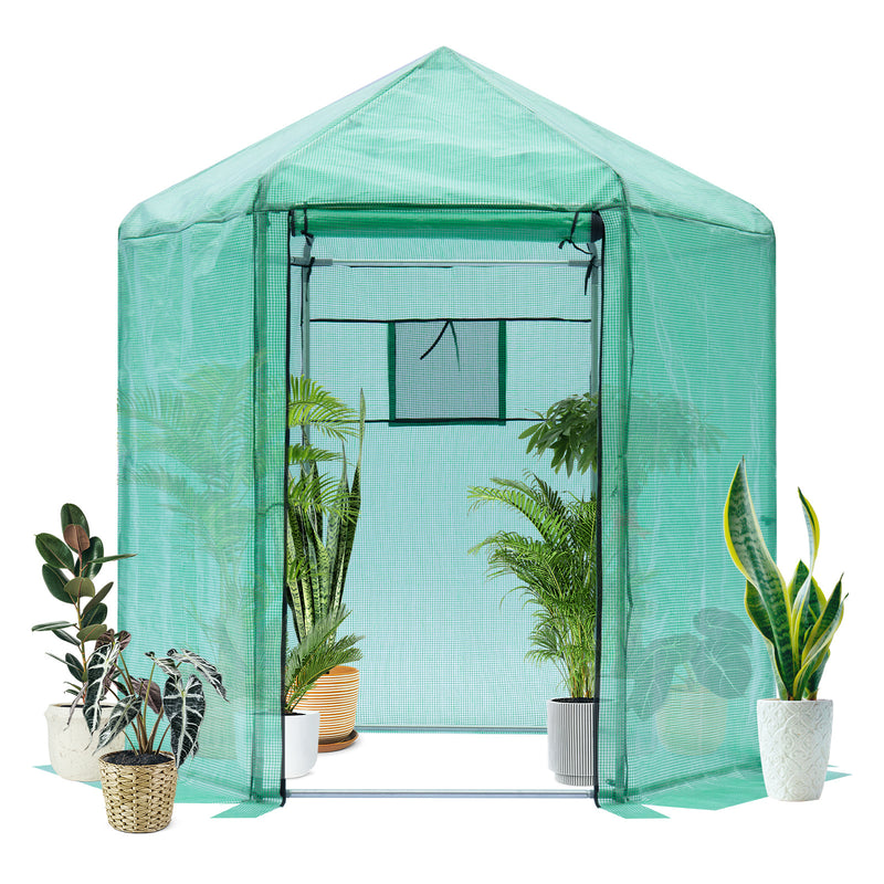 Supfirm Walk-in Greenhouse Hexagonal Upgrade Reinforced Frame Heavy Duty Plastic Greenhouse Reinforced Thickened Waterproof Insulation(6.9*7.5 ft)