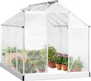 Supfirm 8.3' x 6.3 x 6.8' Aluminum Outdoor Greenhouse, Polycarbonate Walk-in Garden Greenhouse Kit with Adjustable Roof Vent, Rain Gutter and Sliding Door for Winter, Silver