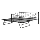 Twin Size Metal Daybed with Twin Size Adjustable Trundle, Portable Folding Trundle, Black - Supfirm