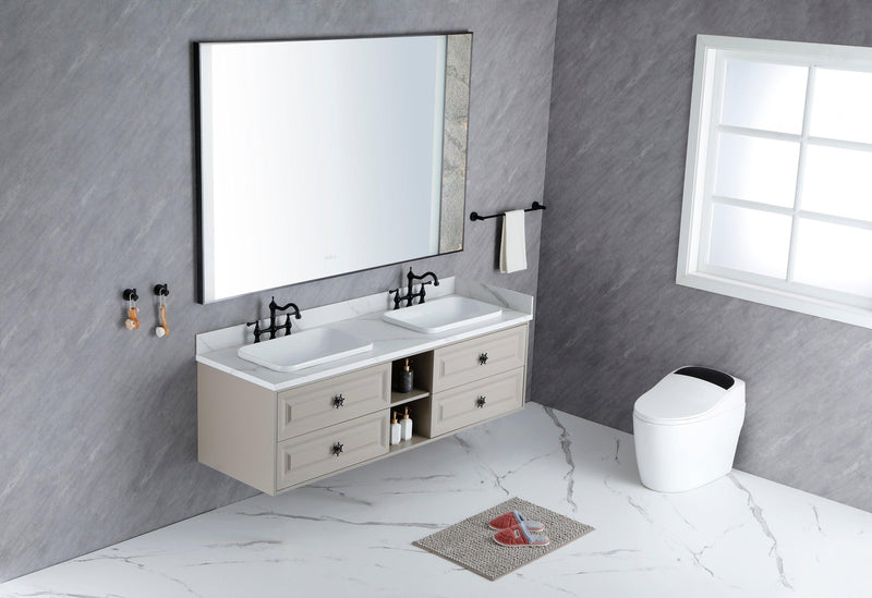 60*23*21in Wall Hung Doulble Sink Bath Vanity Cabinet Only in Bathroom Vanities without Tops - Supfirm