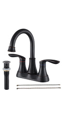 Supfirm 2-Handle 4-Inch Oil Rubbed Bronze Bathroom Faucet, Bathroom Vanity Sink Faucets with Pop-up Drain and Supply Hoses