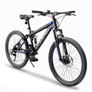 Supfirm A2660 Ecarpat Mountain Bike 26 Inch Wheels, 21-Speed Full Suspension Mens Womens Trail Commuter City Mountain Bike, Carbon Steel Frame Disc Brakes Thumb Shifter Front Fork Rear Shock Absorber Bicycles