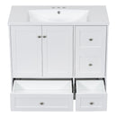 Supfirm 36 Inch Modern Bathroom Vanity with USB Charging, Two Doors and Three Drawers Bathroom Storage Vanity Cabinet, Small Bathroom Vanity cabinet with single sink , White & Gray Blue - Faucets Not Included - Supfirm