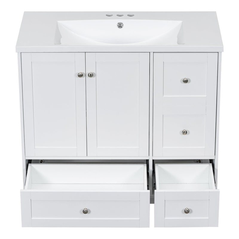 Supfirm 36 Inch Modern Bathroom Vanity with USB Charging, Two Doors and Three Drawers Bathroom Storage Vanity Cabinet, Small Bathroom Vanity cabinet with single sink , White & Gray Blue - Faucets Not Included - Supfirm