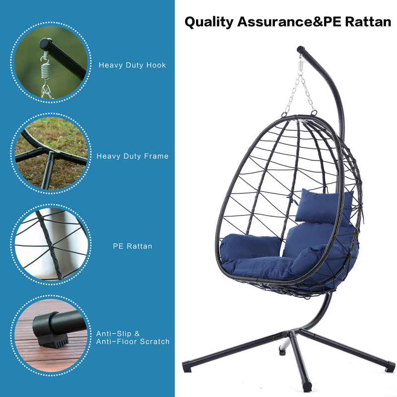 Supfirm Egg Chair with Stand Indoor Outdoor Swing Chair Patio Wicker Hanging Egg Chair Hanging Basket Chair Hammock Chair with Stand for Bedroom Living Room Balcony