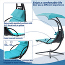 Supfirm Hanging Chaise Lounger with Removable Canopy, Outdoor Swing Chair with Built-in Pillow, Hanging Curved Chaise Lounge Chair Swing for Patio Porch Poolside, Hammock Chair with Stand (Blue)