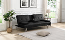 sofa bed with Armrest two holders WOOD FRAME, STAINLESS LEG, FUTON BLACK PVC - Supfirm