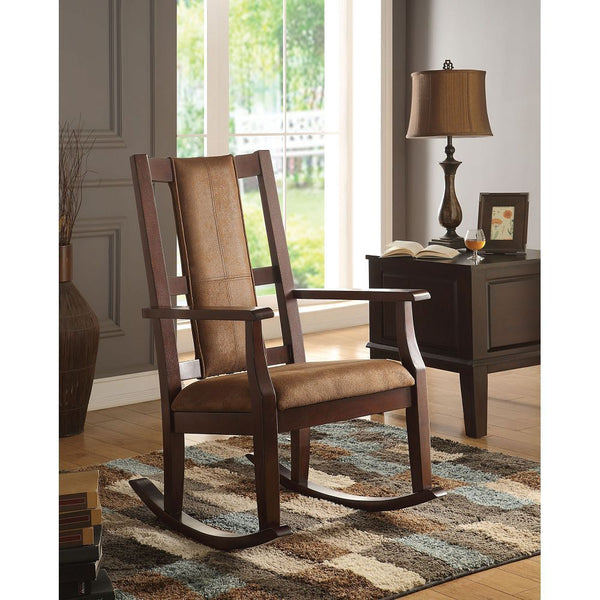 Supfirm ACME Butsea Rocking Chair in Brown Fabric & Espresso 59378