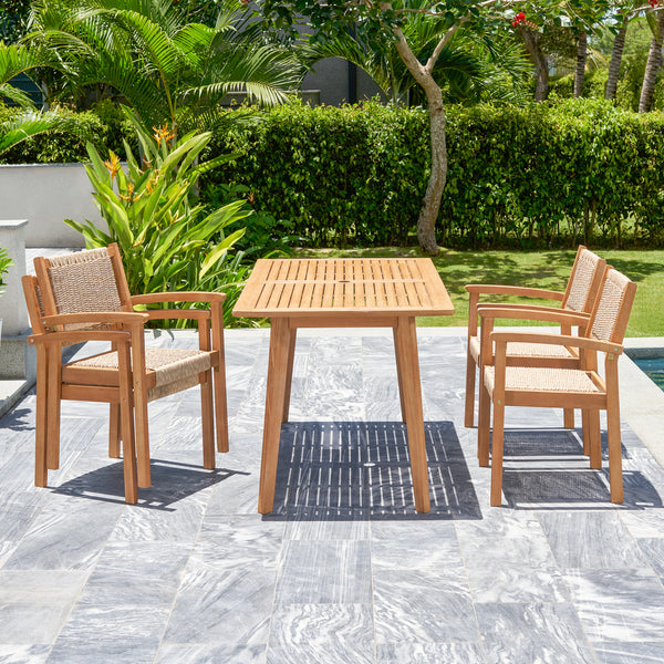 Supfirm Mauricio 5-Piece Acacia Wood Dining Set with Stacking Chair