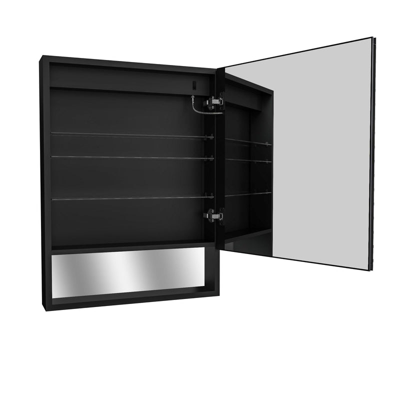 Supfirm Lighted Medicine Cabinet 24 x 32 Inch, Recessed or Surface,Clock, Room Temp Display,Defog,Night Light,Stepless Dimming,3000K-6400K, Outlets & USBs,Hinge on The Right . With External Storage Shelf. - Supfirm