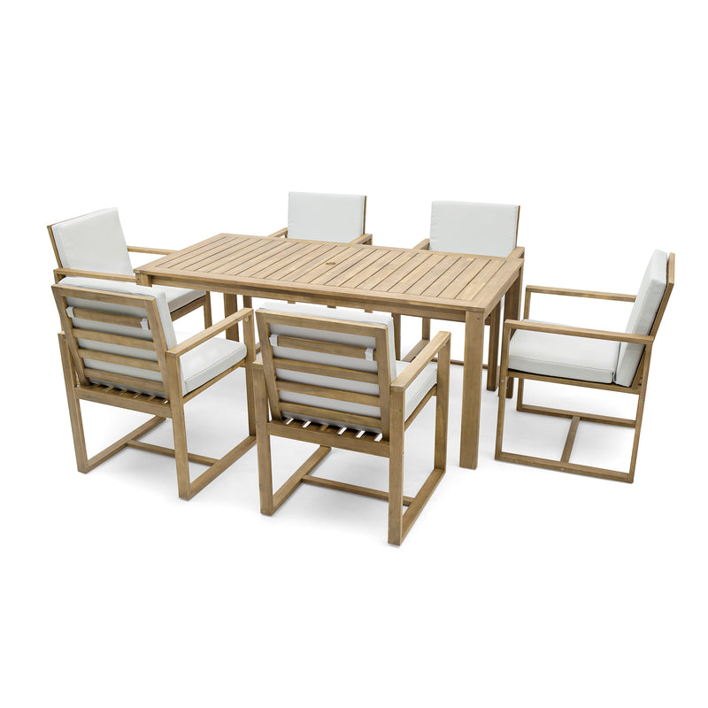 Supfirm Patio Dining Set Outdoor Dining Table and Chair Set with  and Removable Cushions for Patio, Backyard, Garden, Light Teak