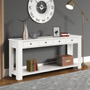 Supfirm 63" Pine Wood Console Table with 4 Drawers and 1 Bottom Shelf for Entryway Hallway Easy Assembly 63 inch Long Sofa Table (Antique White)