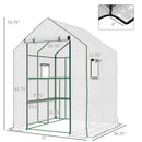 Supfirm 4.6' x 4.7' Portable Greenhouse, Water/UV Resistant Walk-In Small Outdoor Greenhouse with 2 Tier U-Shaped Flower Rack Shelves, Roll Up Door & Windows, White