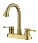 Supfirm 4 Inch 2 Handle Centerset  gold Lead-Free Bathroom Faucet, with Copper Pop Up Drain and 2 Water Supply Lines