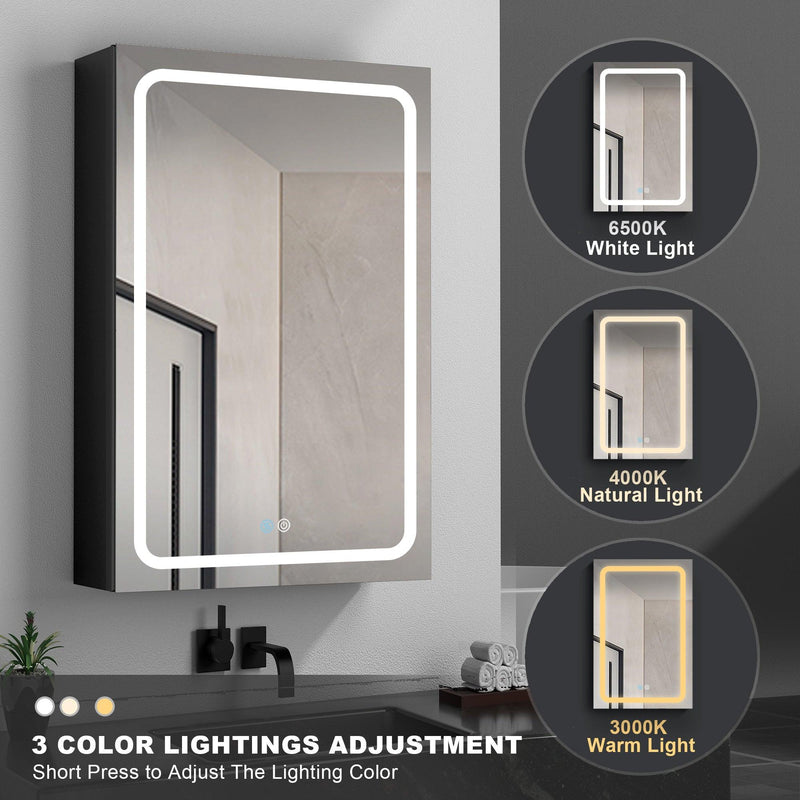 Supfirm 60x30 Inch LED Bathroom Medicine Cabinet Surface Mount Double Door Lighted Medicine Cabinet, Medicine Cabinets for Bathroom with Mirror Defogging, Dimmer Black - Supfirm