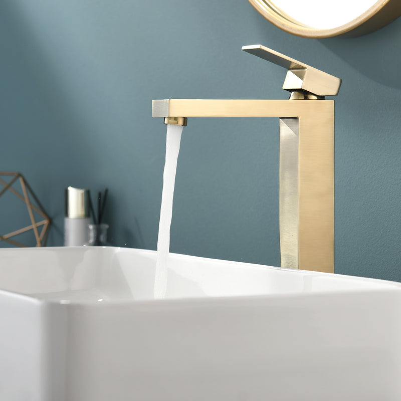 Supfirm Gold Bathroom Faucet, Brushed Gold Faucet for Bathroom Sink, Gold Single Hole Bathroom Faucet Modern Single Handle Vanity Basin Faucet