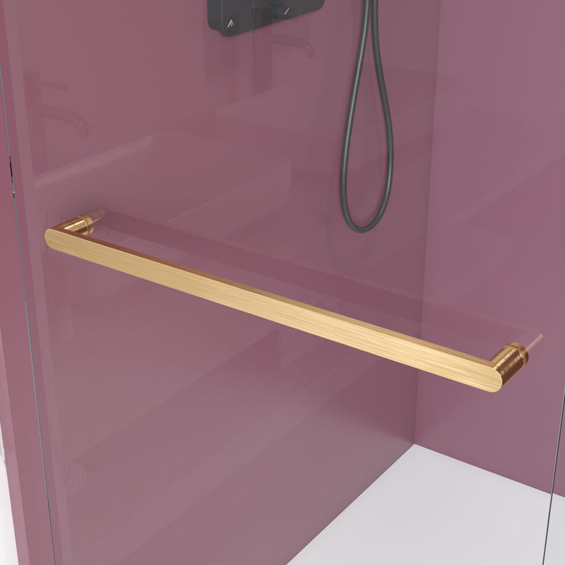 Supfirm 44'' - 48'' W x 76'' H Double Sliding Frameless Shower Door With 3/8 Inch (10mm) Clear Glass in Brushed Gold