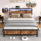 Industrial Full Bed Frame with LED Lights and 2 USB Ports, Bed Frame Full Size with Storage, Noise Free, No Box Spring Needed, Rustic Brown - Supfirm