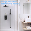 Supfirm Rainfall Shower System With Storage Rack 10 inch Shower Faucet Set Matte Black with High Pressure with Square Shower Head Luxury Shower Set Wall Mount