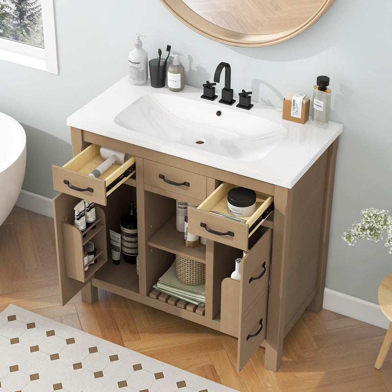 36''Bathroom Vanity with Undermount Sink,Modern Bathroom Storage Cabinet with 2 Drawers and 2 Cabinets,Solid Wood Frame Bathroom Cabinet - Supfirm