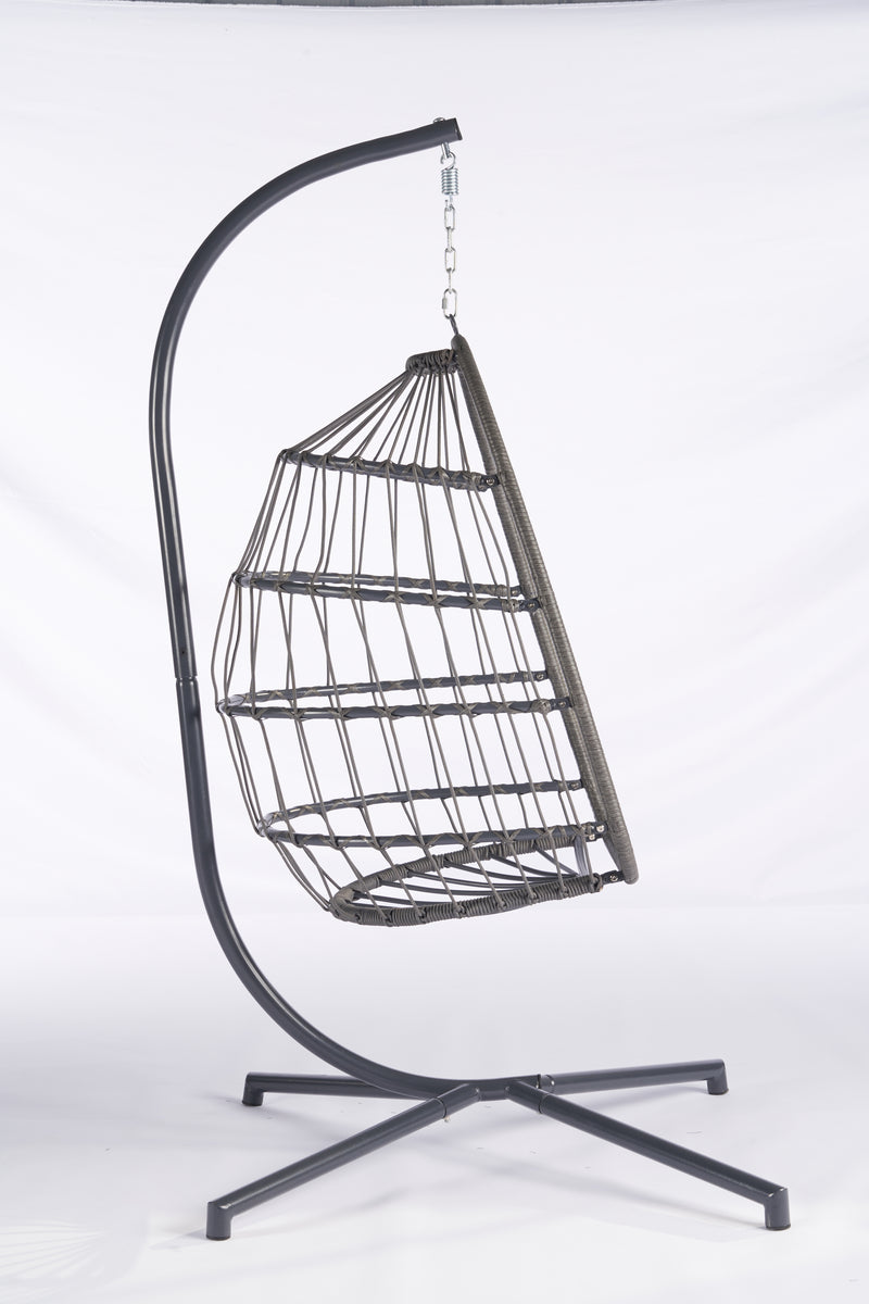 Supfirm Outdoor Garden Rattan Egg Swing Chair Hanging Chair Dark Blue Cushion