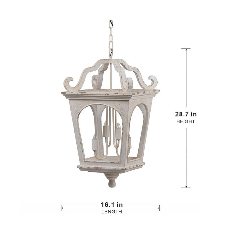 4 - Light Wood Chandelier, Hanging Light Fixture with Adjustable Chain for Kitchen Dining Room Foyer Entryway, Bulb Not Included - Supfirm